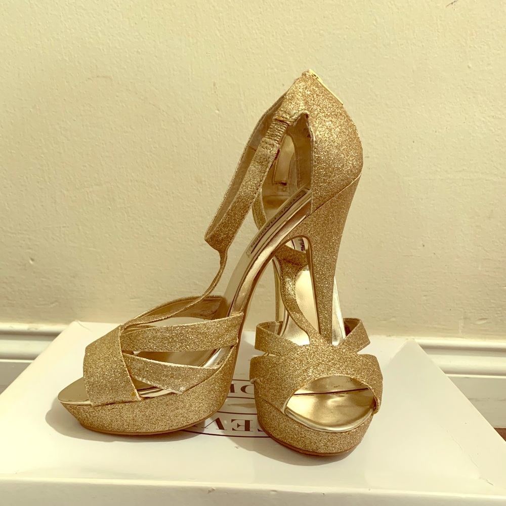 Gold glitter platform heels